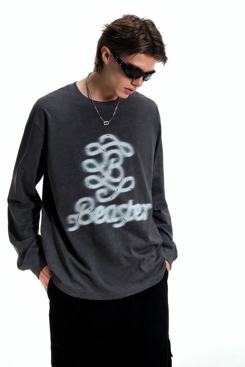 White Ink Printed Logo Long Sleeve Sweatshirt-Dark Grey